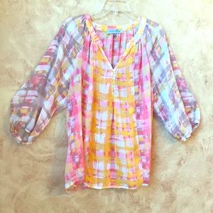 Sheer L taupe/pinks/golds 3/4 blouse